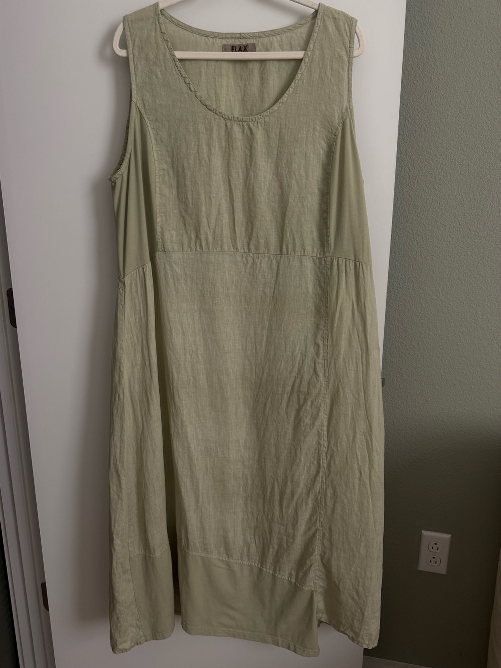 FLAX Linen Sleeveless Maxi Dress Large Celadon Green